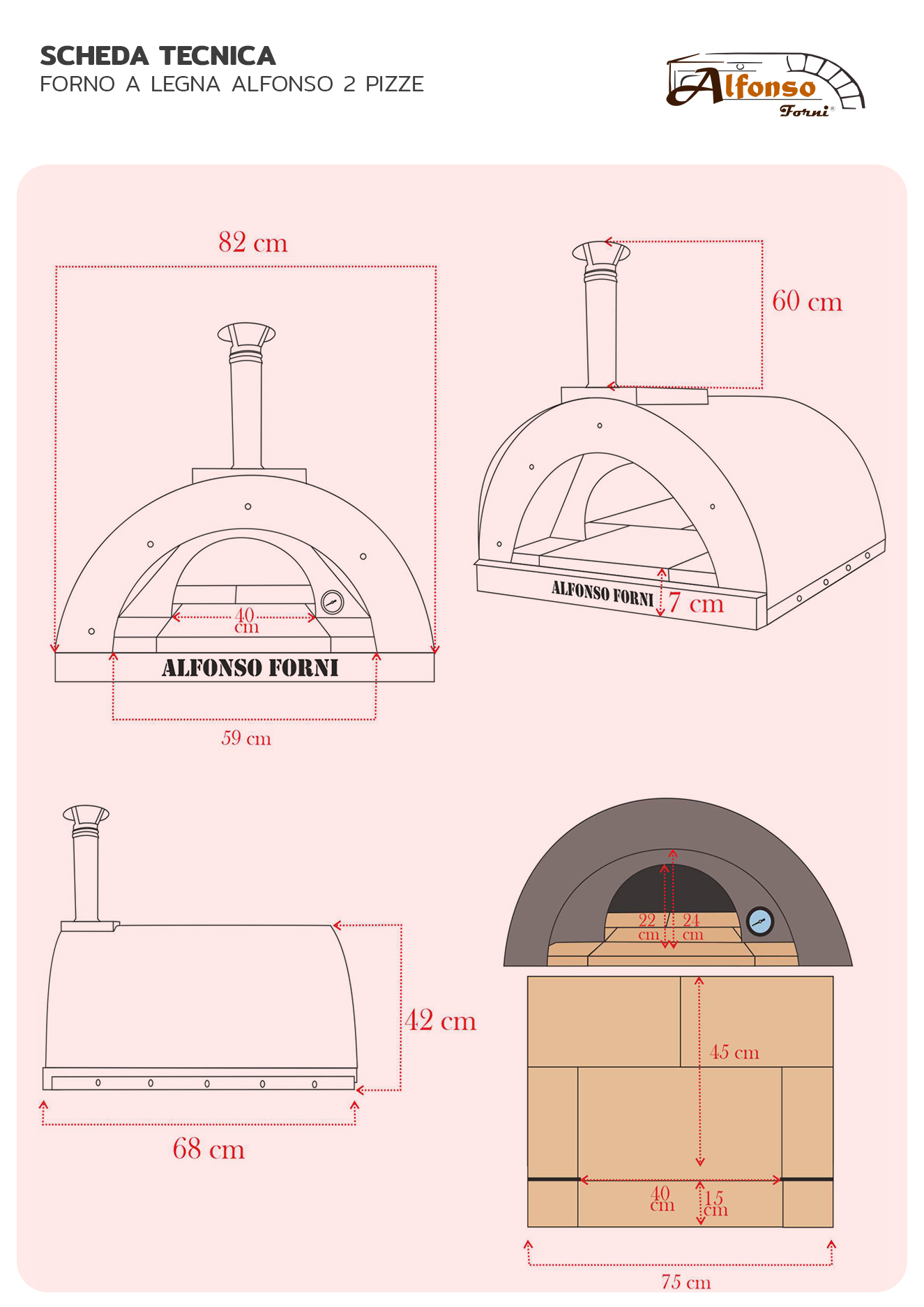 Scheda tecnica Forno a legna Alfonso 2 Pizze